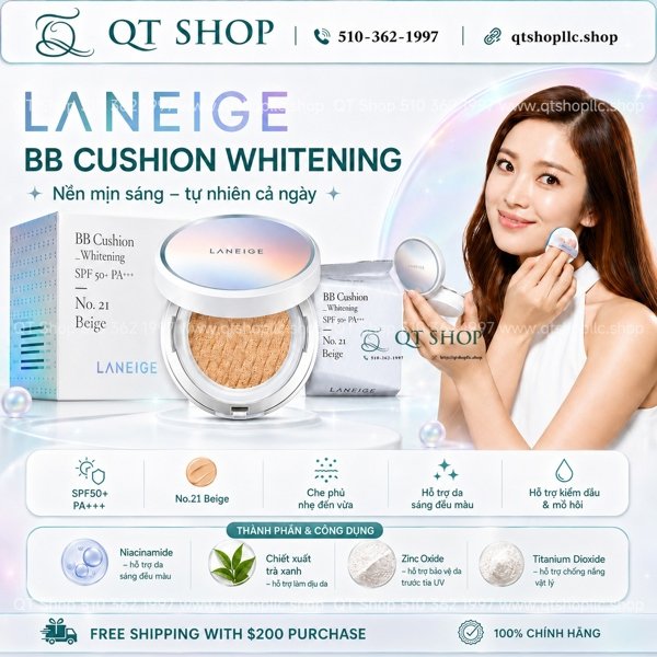 @ LANEIGE - BB Cushion Whitening SPF50+PA+++ - No.21 Beige - kèm 1 lõi - EXP 202704