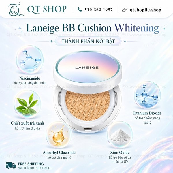 @ LANEIGE - BB Cushion Whitening SPF50+PA+++ - No.21 Beige - kèm 1 lõi - EXP 202704