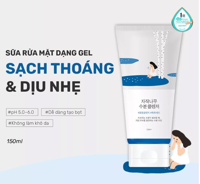 *Sữa rửa mặt Round Lab Birch Juice Moisturizing Cleanser 150ml - Exp 2028.04