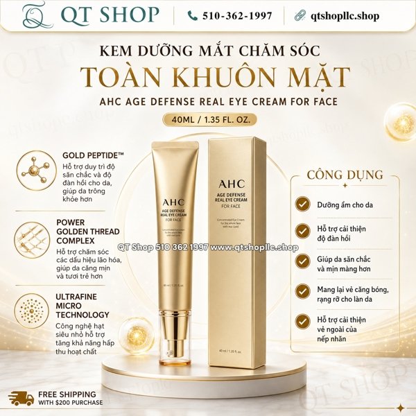 AHC - Kem Mắt Age Defense Real Eye Cream For Face - Màu Vàng - 40ml - EXP 202808